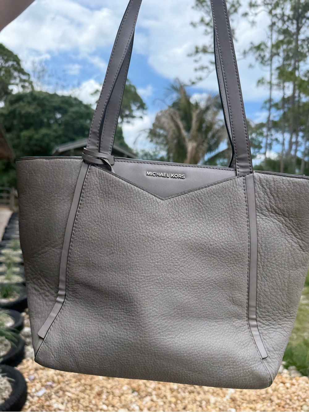 Michael Kors Pebbled Leather Tote in Taupe Gray